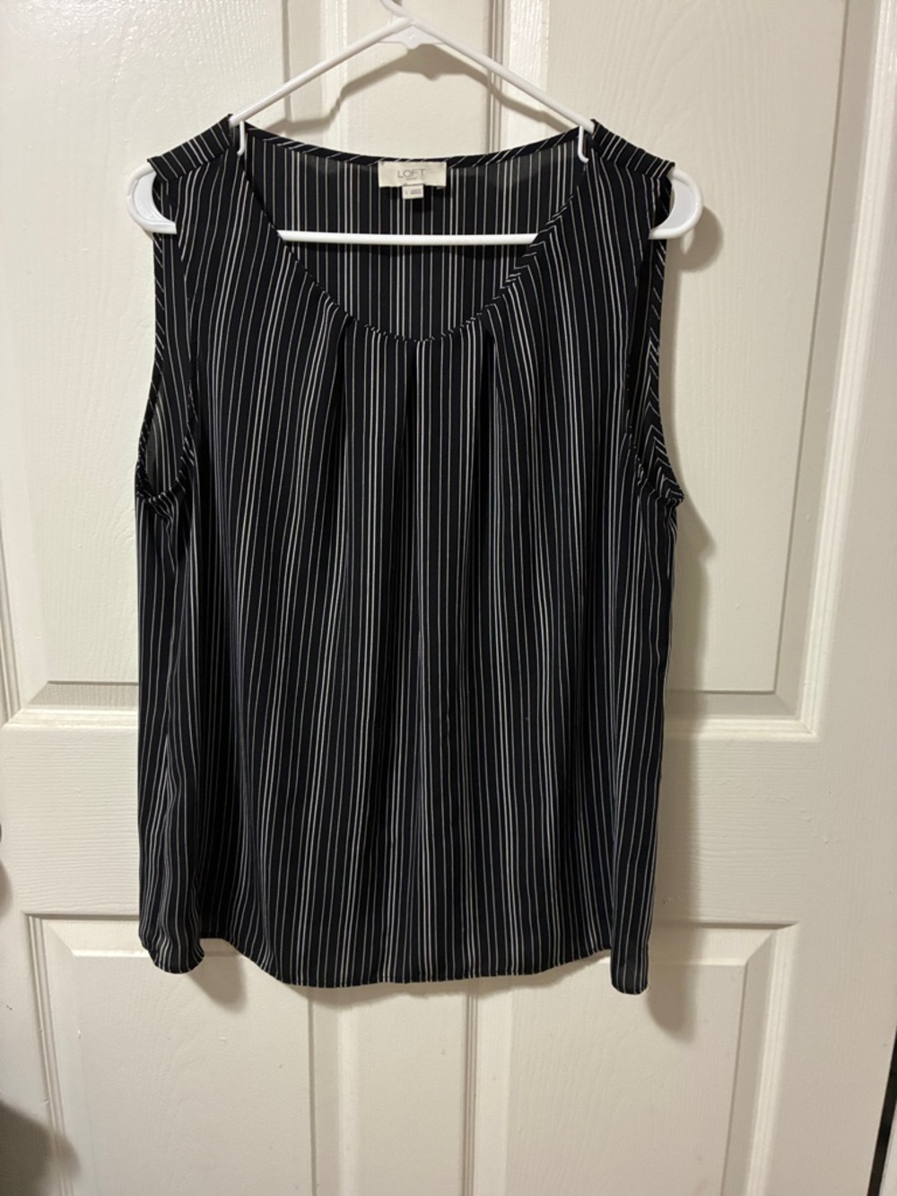 LOFT Black & White Vertical Pinstripe Sleeveless Top